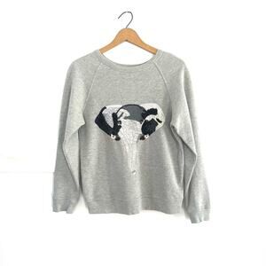 Anthropologie x Uzma Bozai Grey Beaded Elephant 100% Crewneck Cotton Sweater XS